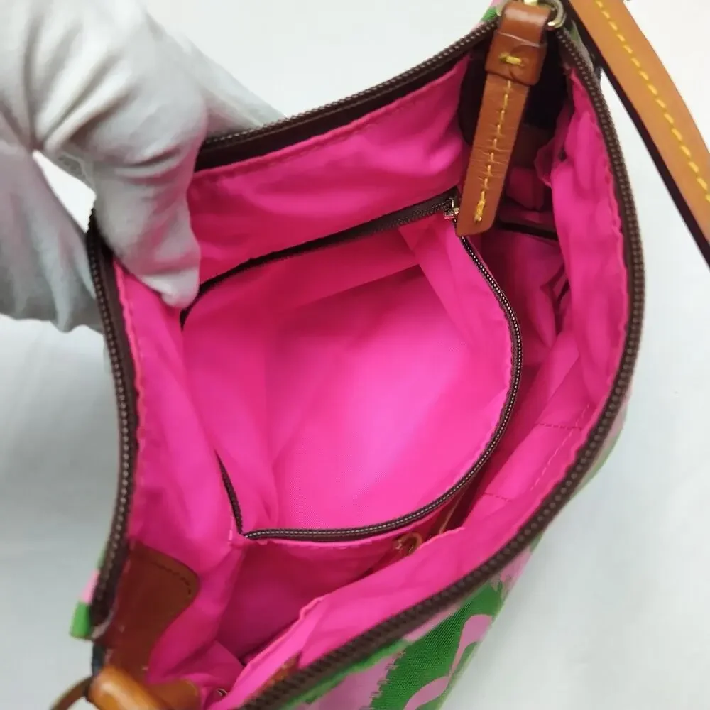 Dooney & Bourke Multicolor Canvas Leather Trim Zipper Closure Small Hobo Bag